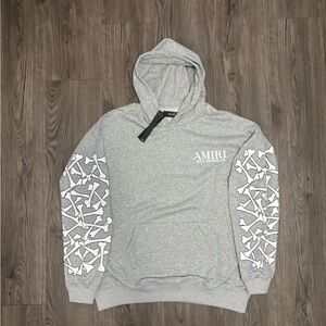 AMIRI Light Gray Hoodie with Bone Sleeve Pattern